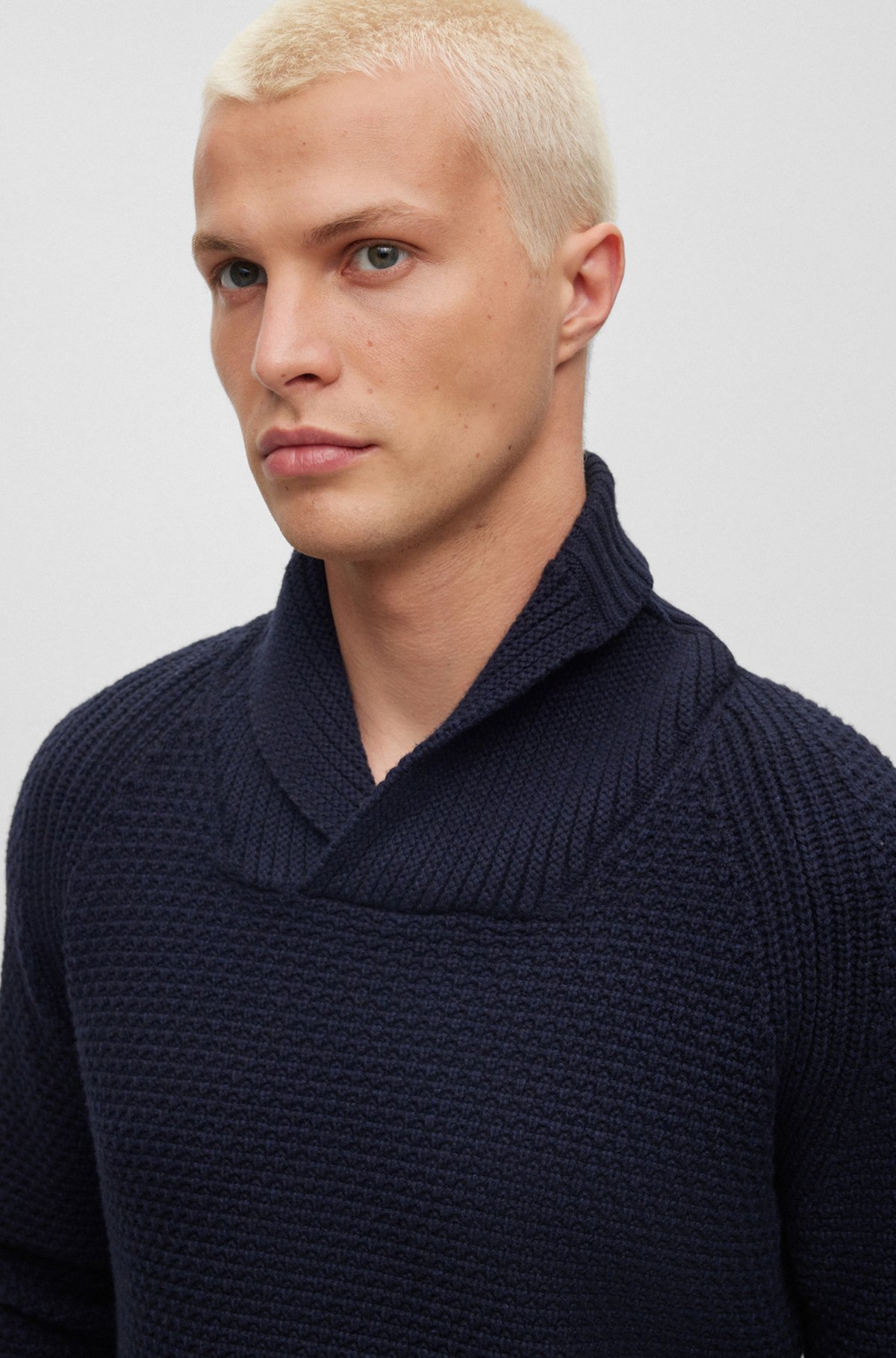 BOSS - Regular-fit structured sweater with shawl collar