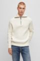 Relaxed-fit zip-neck sweater with ribbed structure, White