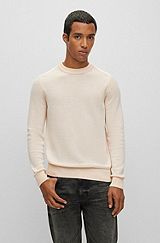 Cotton-blend sweater in two-tone knitted jacquard, Light Beige