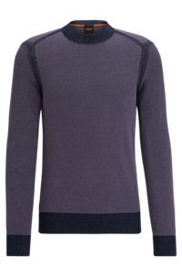 Cotton-blend sweater in two-tone knitted jacquard, Dark Blue
