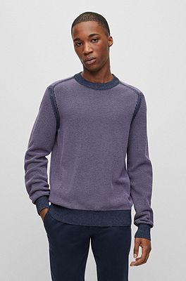 BOSS - Cotton-blend sweater in two-tone knitted jacquard