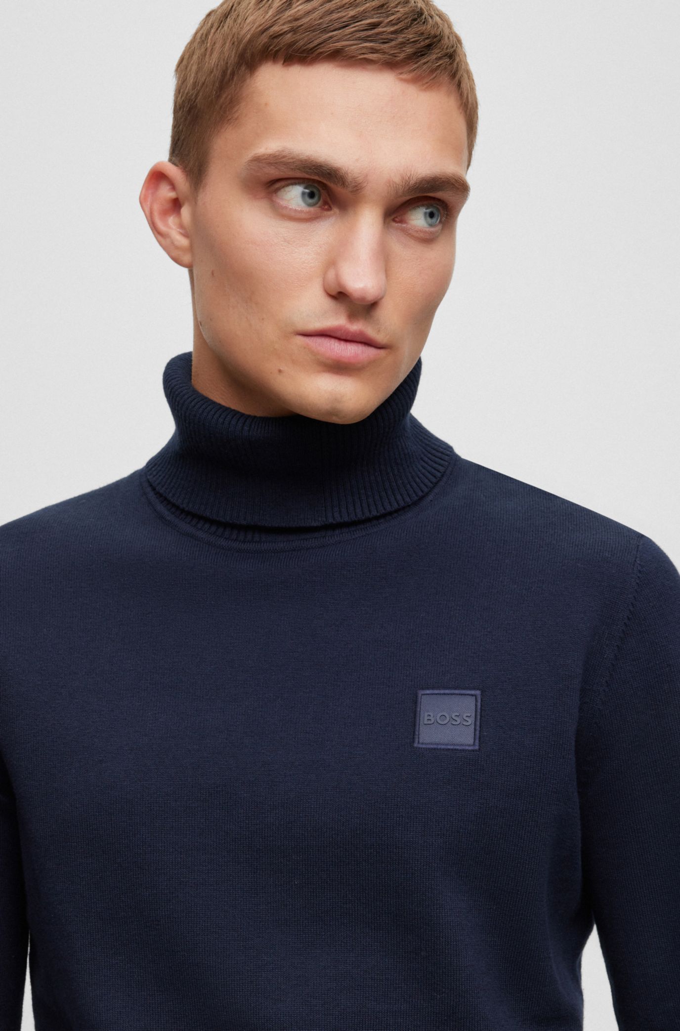 BOSS Rollneck regular fit sweater in cotton and cashmere