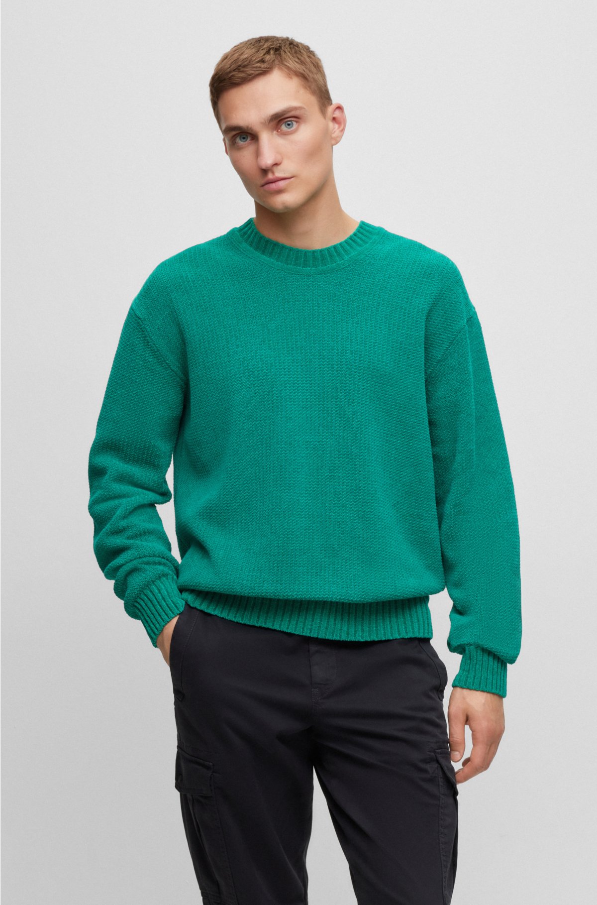 BOSS - Crew-neck sweater in ribbed cotton