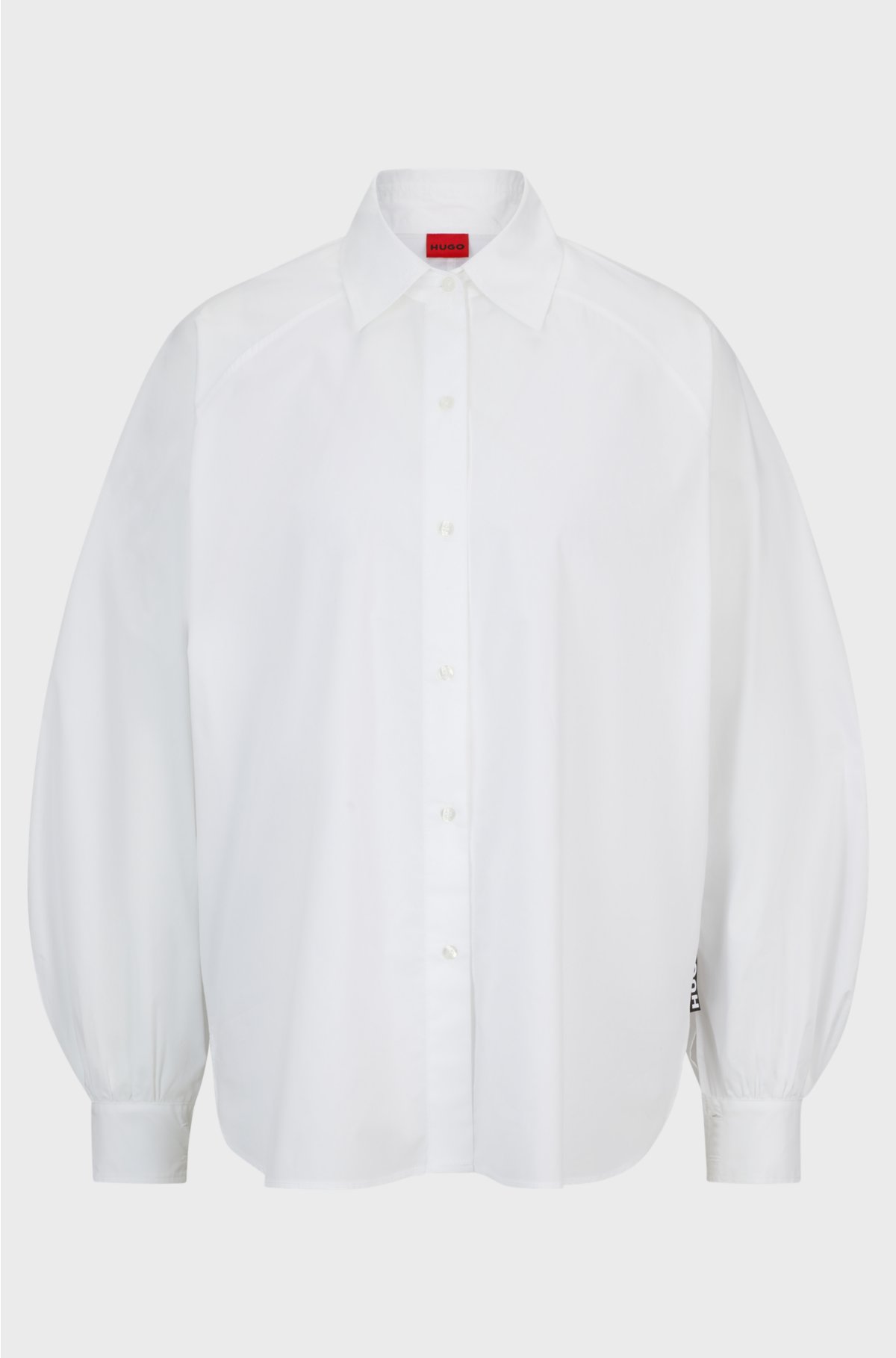 Relaxed-fit statement blouse in cotton poplin, White