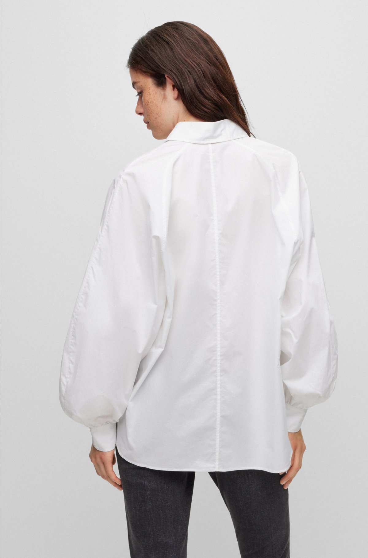 Relaxed-fit statement blouse in cotton poplin, White