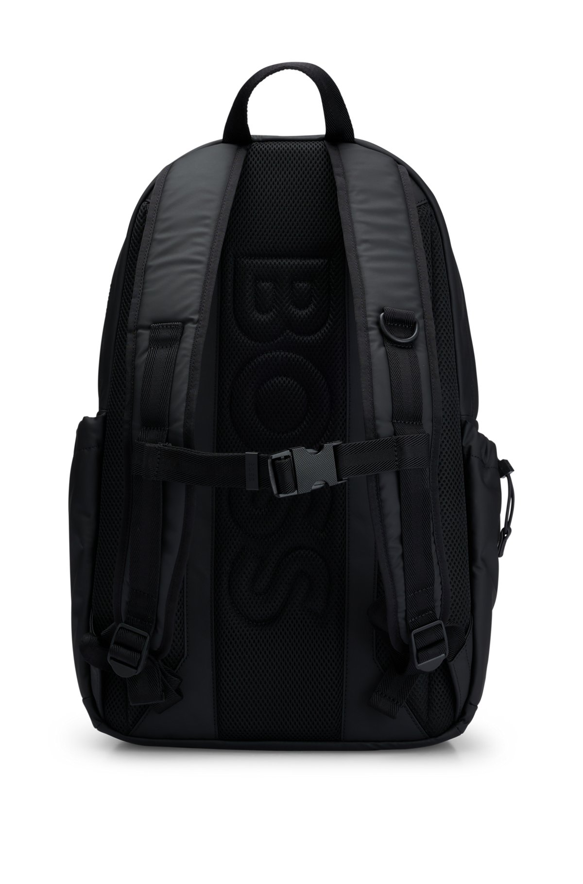 Logo-detail backpack in synthetic coated fabric, Black