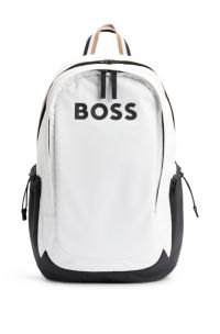 Logo-detail backpack in synthetic coated fabric, White