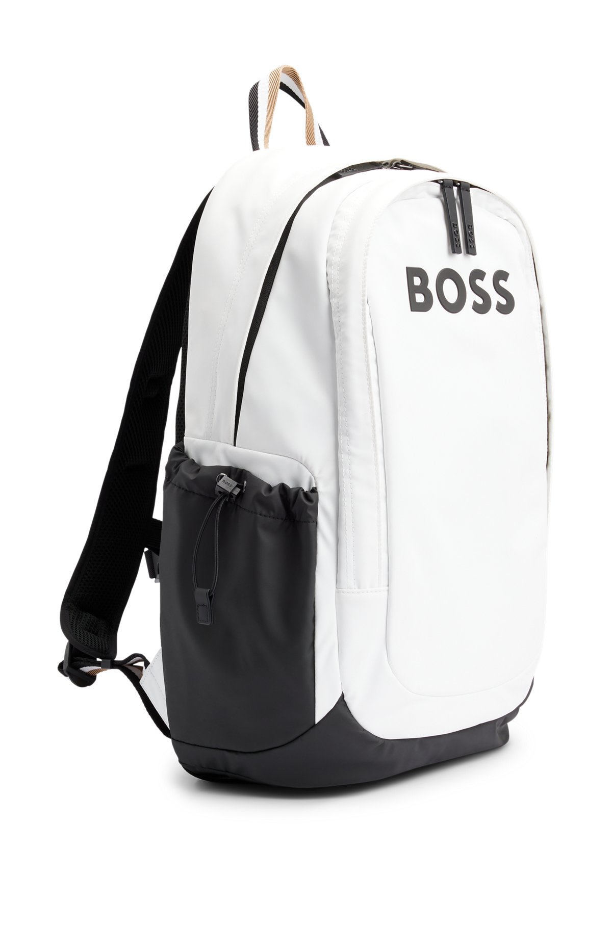 Logo-detail backpack in synthetic coated fabric, White
