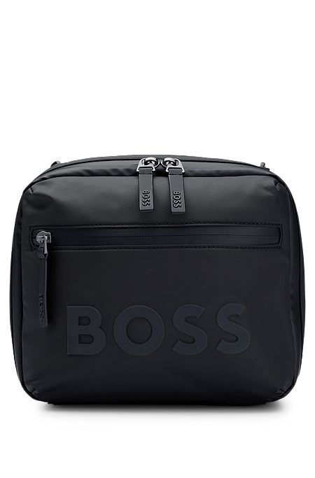 Logo-strap reporter bag with contrast branding, Black