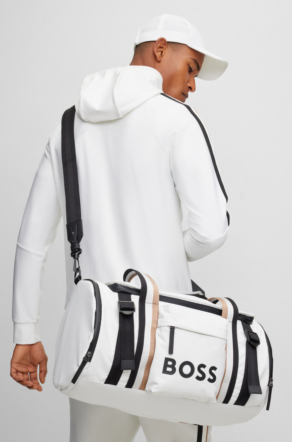 Coated-material holdall with detachable key hook, White