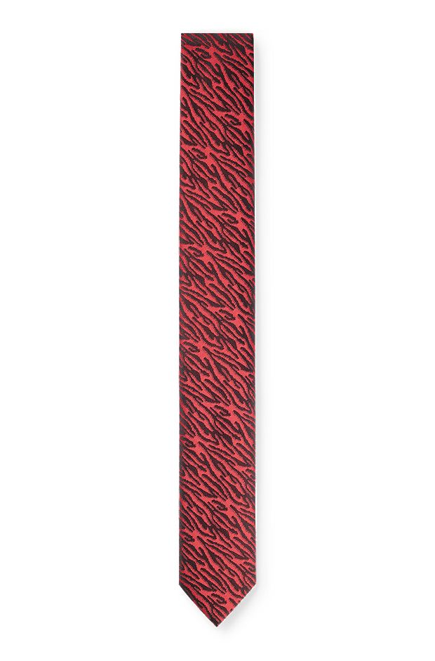 Animal-print jacquard tie blended with silk, Red