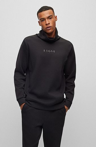 Embossed-logo relaxed-fit sweatshirt with high collar, Black