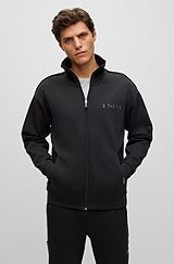 Relaxed-fit zip-up sweatshirt with embossed logo, Black