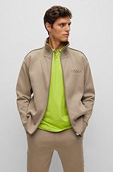 Relaxed-fit zip-up sweatshirt with embossed logo, Light Brown