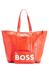 Shopper bag in wrinkled faux leather with detachable minibag, Orange