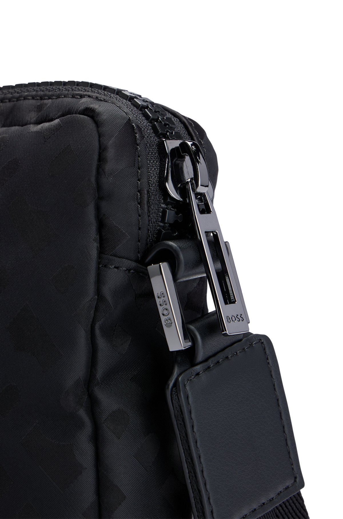 Reporter bag in nylon with monogram details, Black