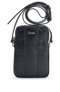 Smartphone-Tasche aus Kunstleder mit poliertem silberfarbenem Logo-Schriftzug, Schwarz