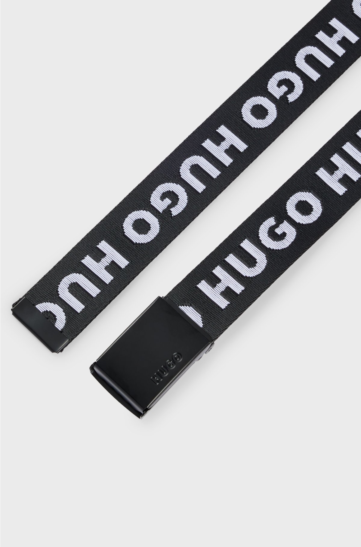 Logo-webbing belt with branded plaque buckle, Black