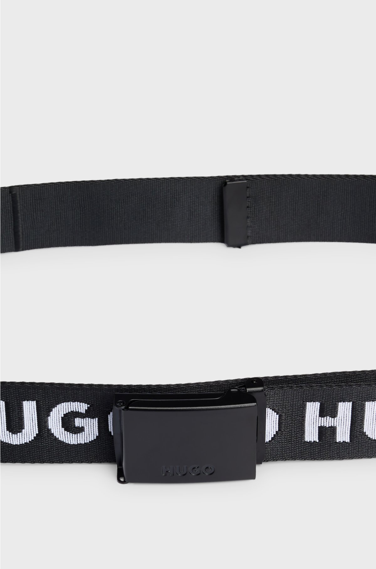 Logo-webbing belt with branded plaque buckle, Black