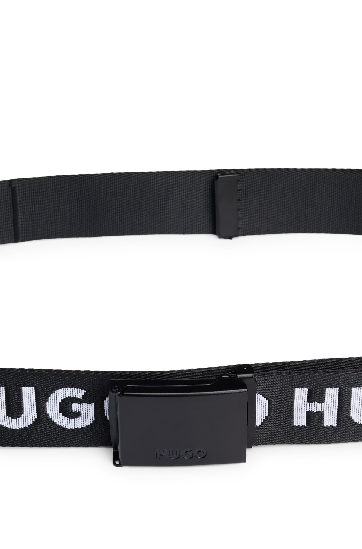 HUGO - Logo-webbing belt with branded plaque buckle