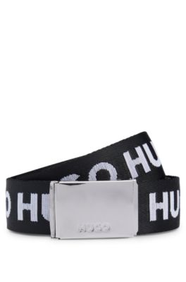 HUGO - Logo-tape belt with branded plaque buckle