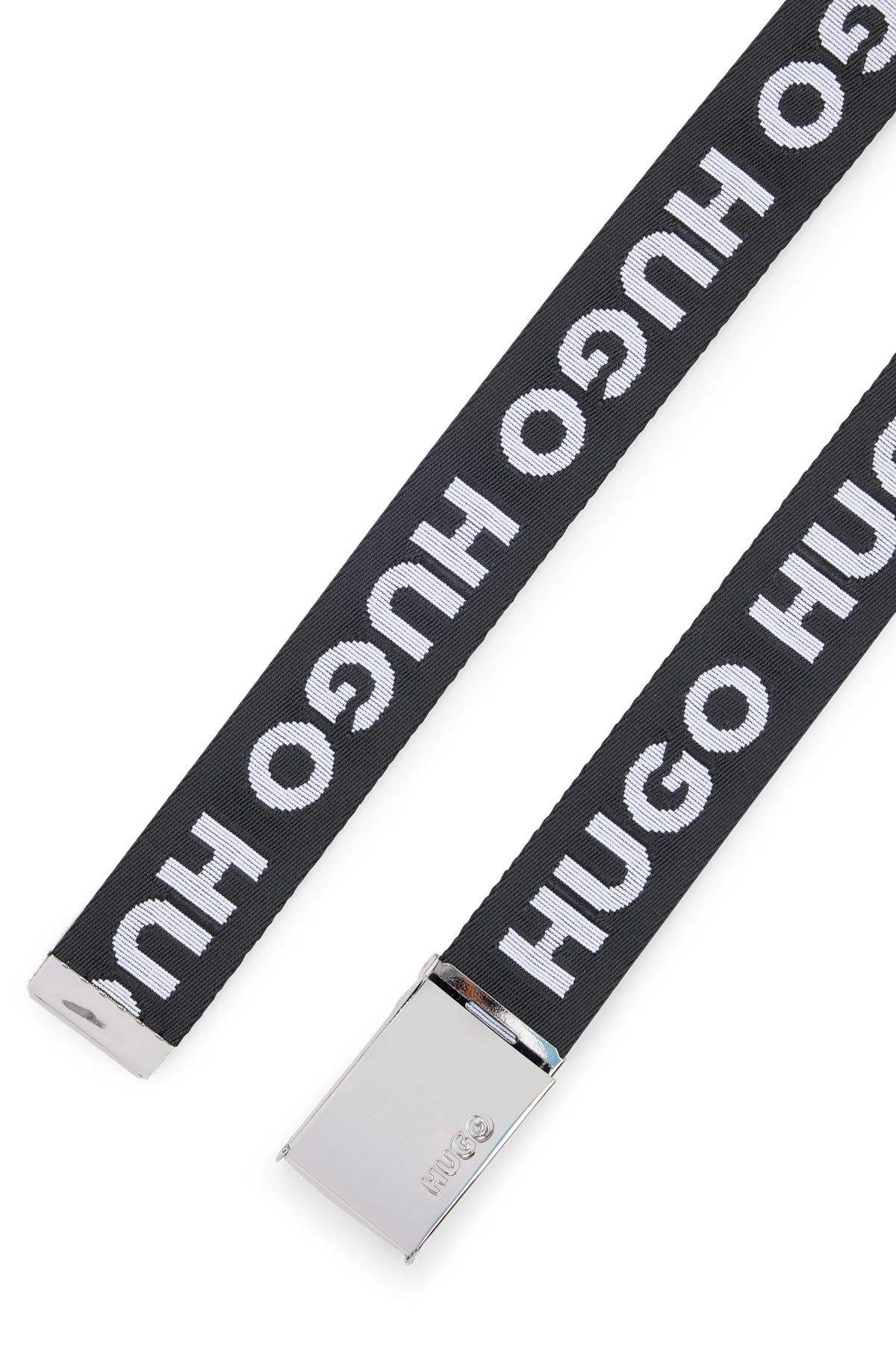 Logo-tape belt with branded plaque buckle, Black