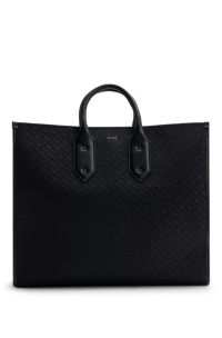 BOSS - Denim tote bag with monogram jacquard