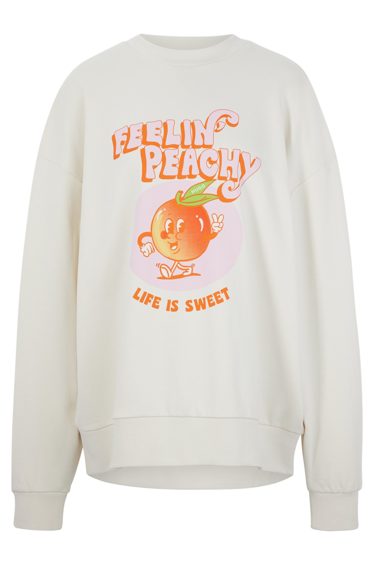 Cotton-terry sweatshirt with seasonal graphic print, White