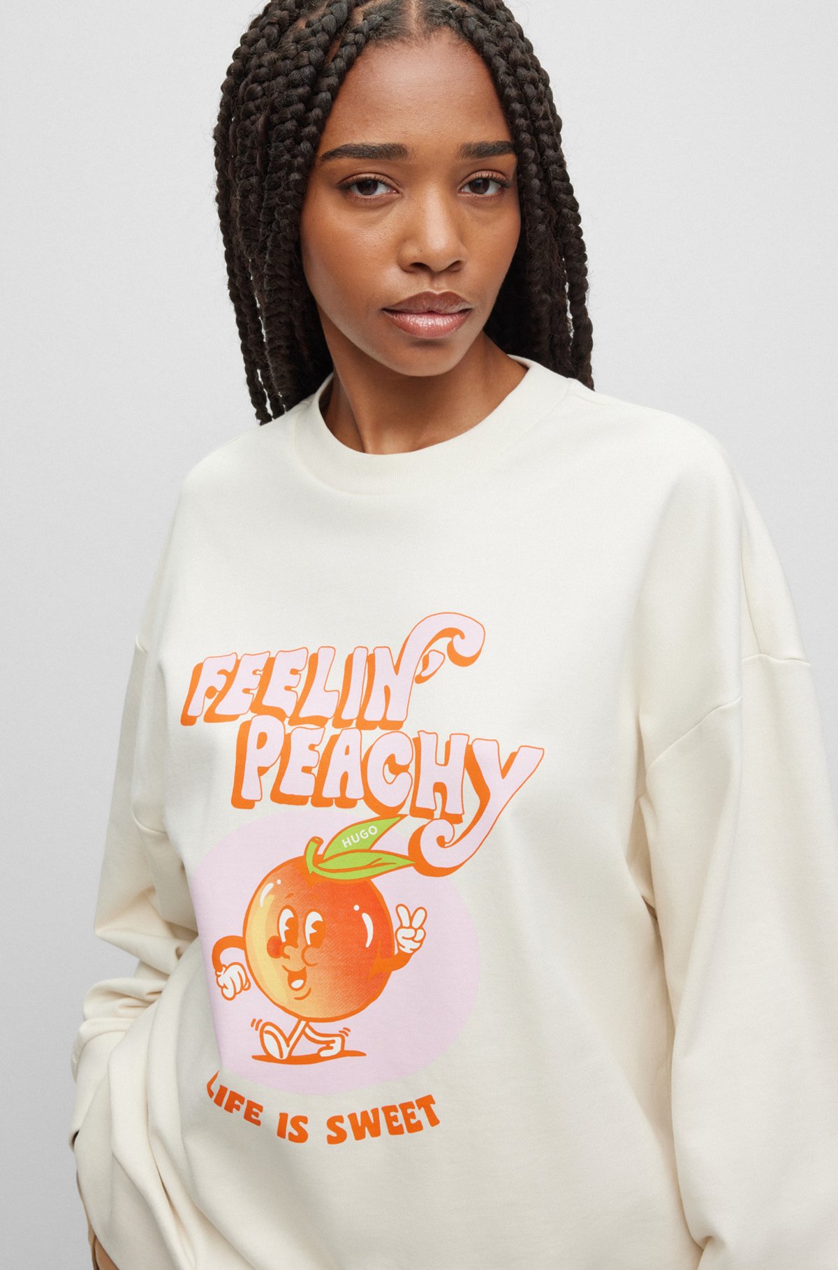 Cotton-terry sweatshirt with seasonal graphic print, White