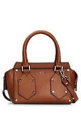 Grained-leather mini tote bag with metal rivets, Brown