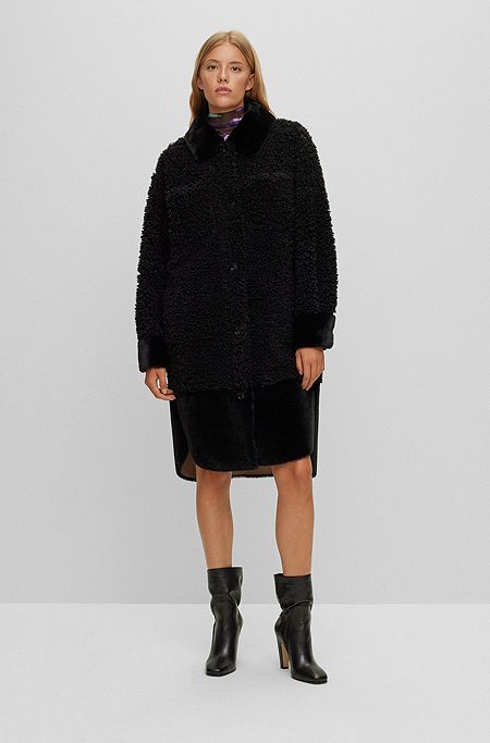 Relaxed-fit teddy coat with patch pockets, Black