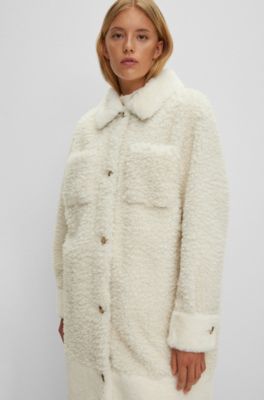 Outerwear Cream Teddy White Teddy Shacket Hugo Boss Teddy Coat