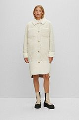 Cappotto relaxed fit in peluche con tasche applicate, Bianco