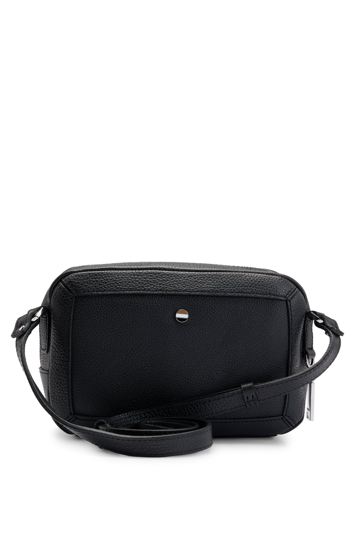 Grained-leather crossbody bag with branded hardware, Black