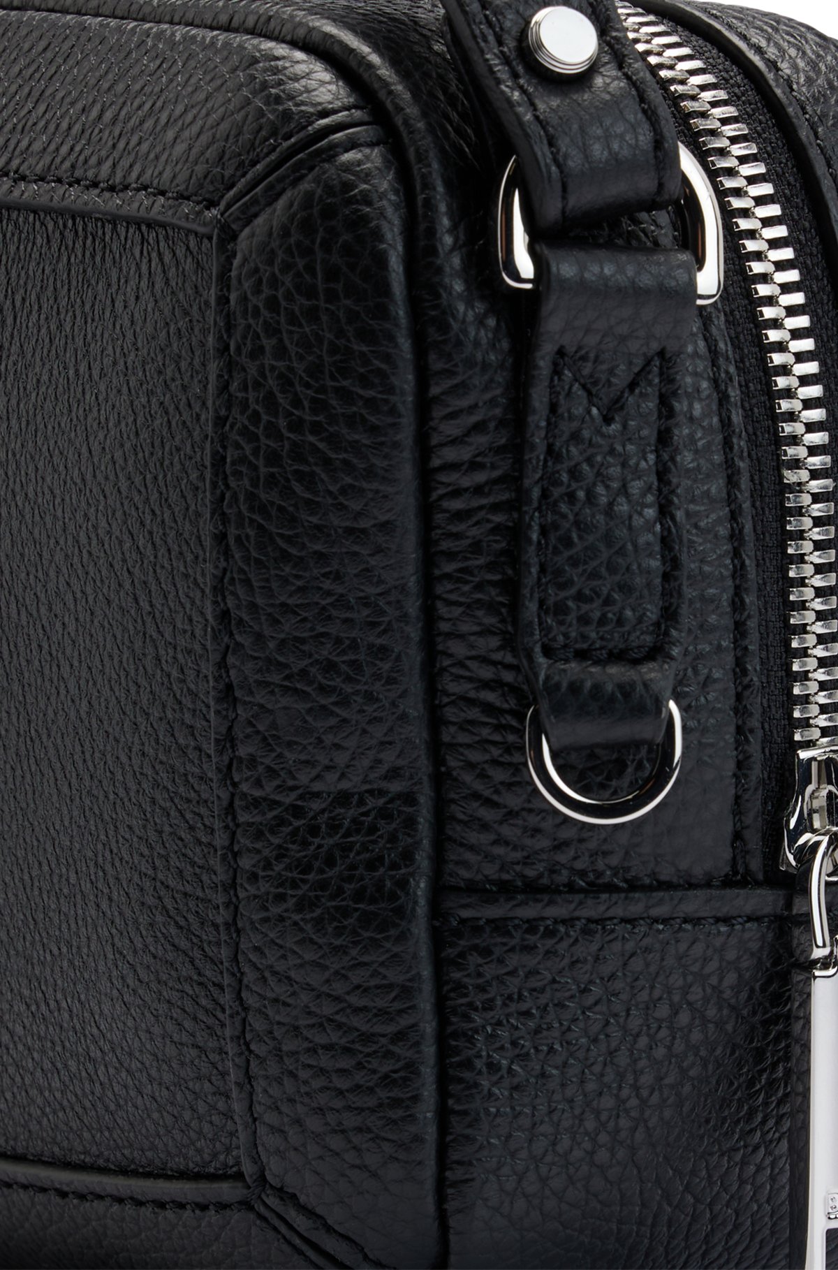 Grained-leather crossbody bag with branded hardware, Black