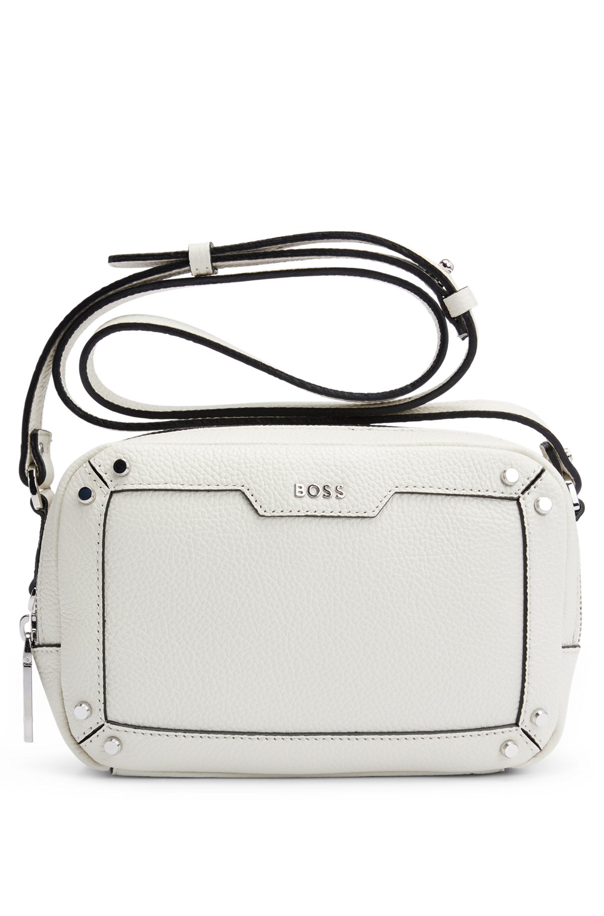 Grained-leather crossbody bag with branded hardware, White