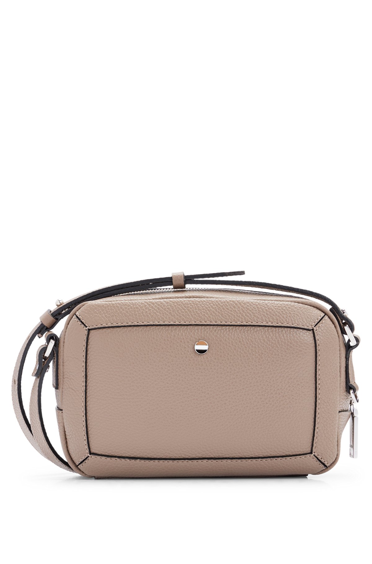 Grained-leather crossbody bag with branded hardware, Beige