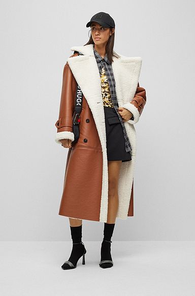 Relaxed-fit coat with double-breasted closure, Brown