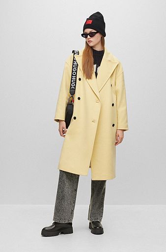 Oversized-fit double-breasted coat in a wool blend, Beige
