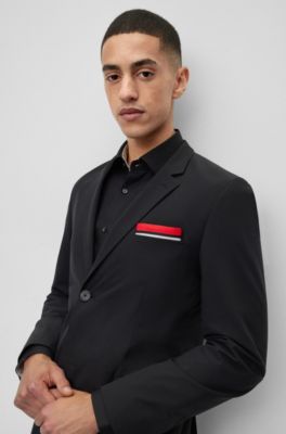 HUGO Cottonsatin pocket square with border and logo