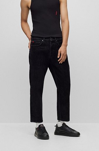 Loose-fit jeans in black flock-print denim, Black