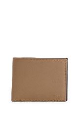 Textured-leather billfold wallet with embossed logo, Brown