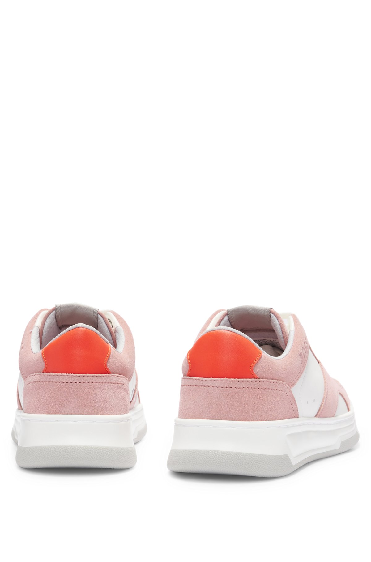 Basketball-style trainers in mixed materials with branded accents, light pink