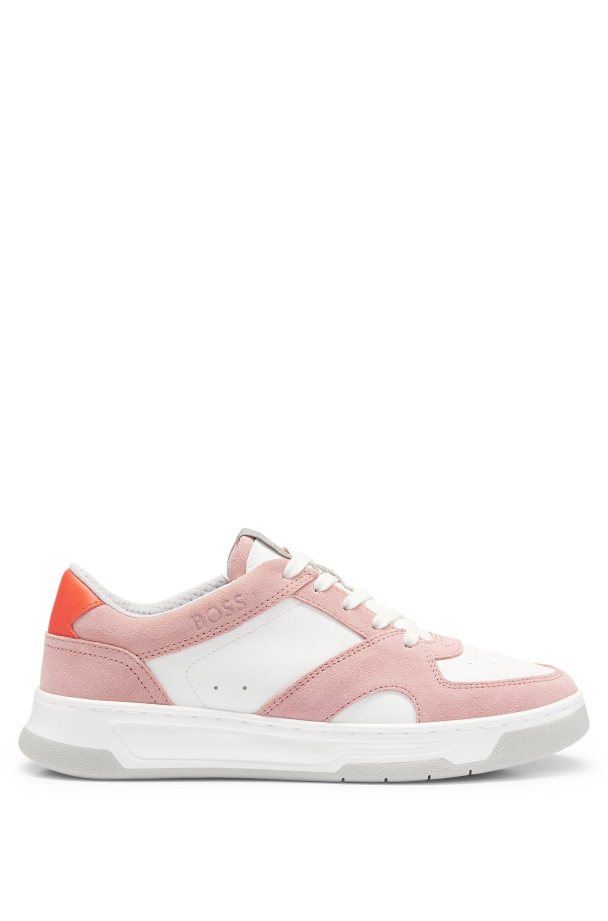 Basketball-style trainers in mixed materials with branded accents, light pink