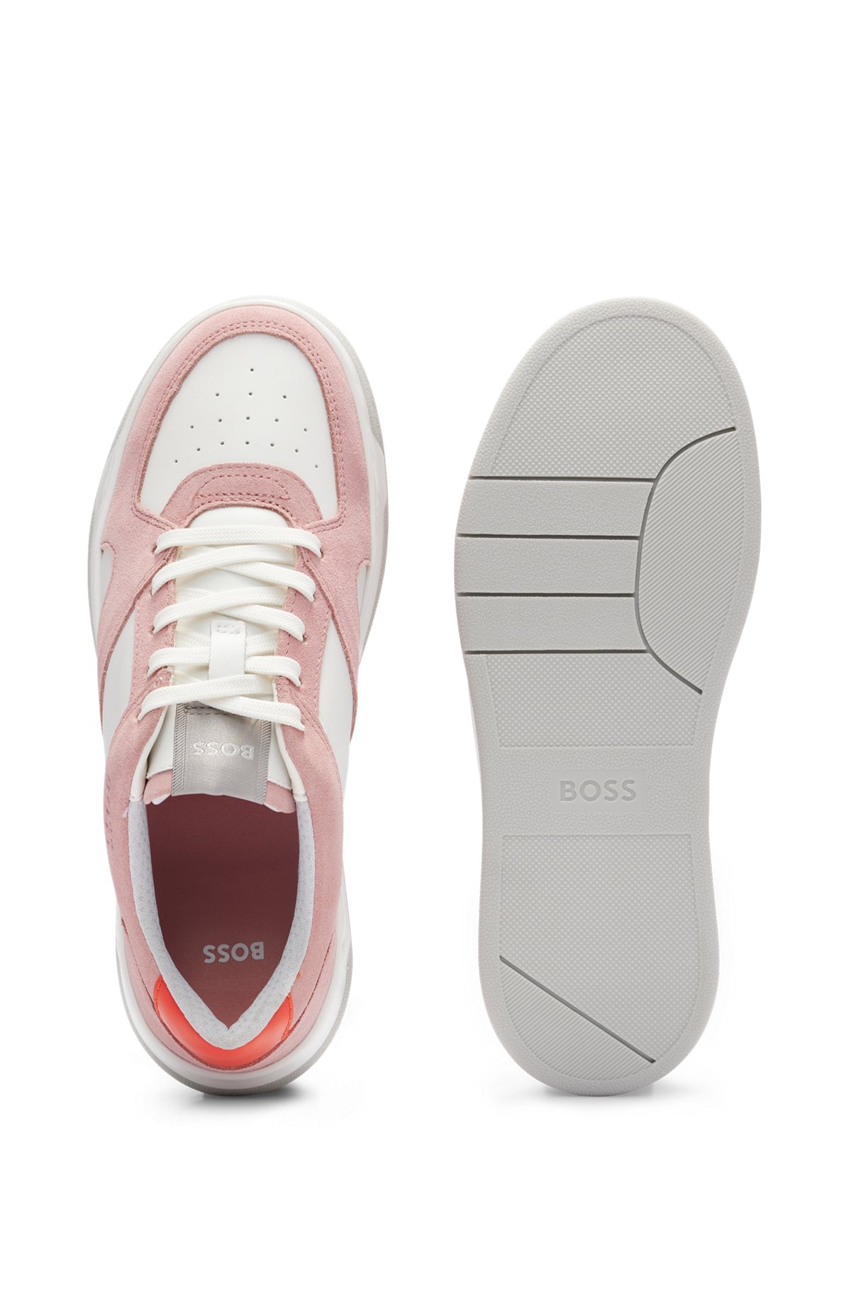 Кроссовки в баскетбольном стиле из смешанных материалов с брендированными акцентами, светло-розовый