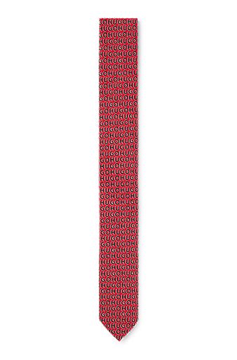 Cravate en satin de coton avec logos imprimés, Rose clair