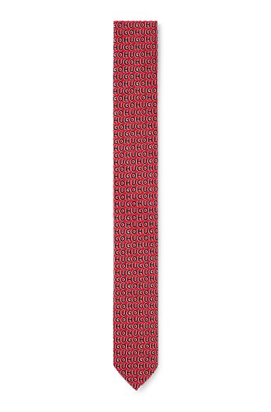 Cotton-satin tie with all-over logo print, light pink