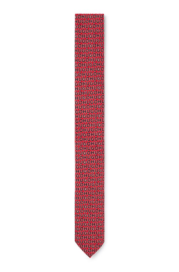 Cotton-satin tie with all-over logo print, light pink