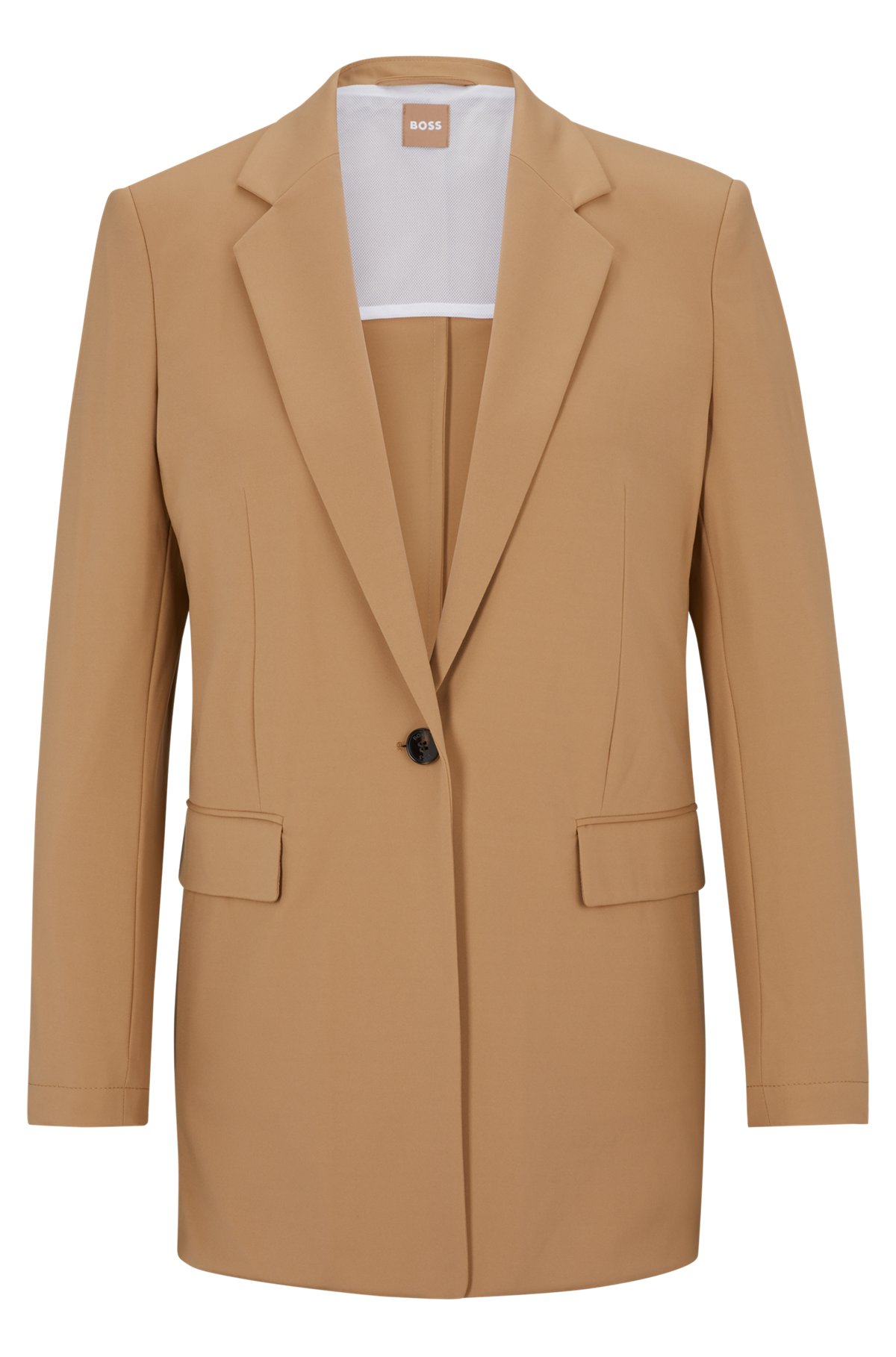 Relaxed-fit long-length jacket in performance-stretch fabric, Beige