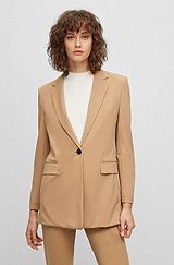 Relaxed-fit long-length jacket in performance-stretch fabric, Beige